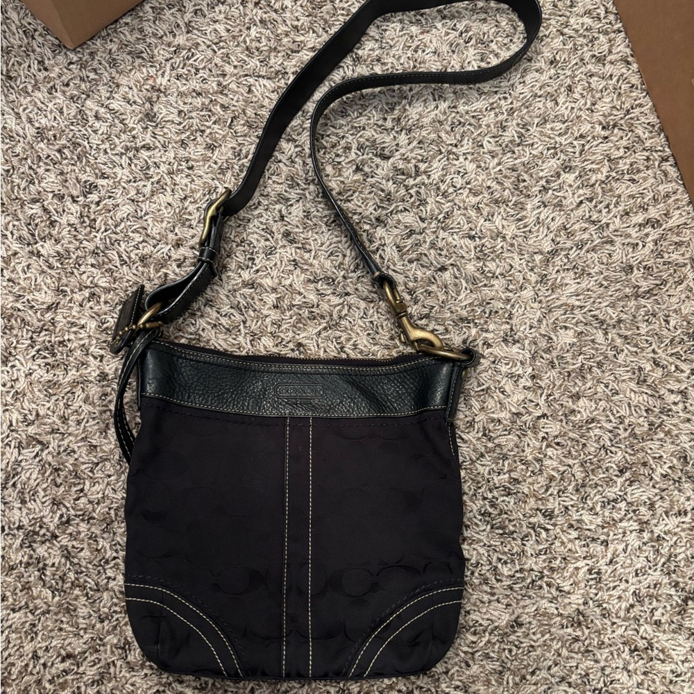 Coach Black Fabric Crossbody Shoulder Bag with Leather Trim